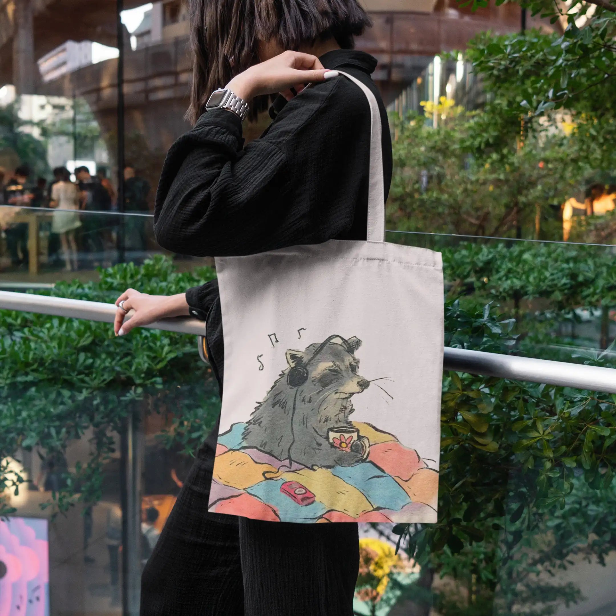 Cozy Tracks & Coffee - Reusable Cotton Tote Bag